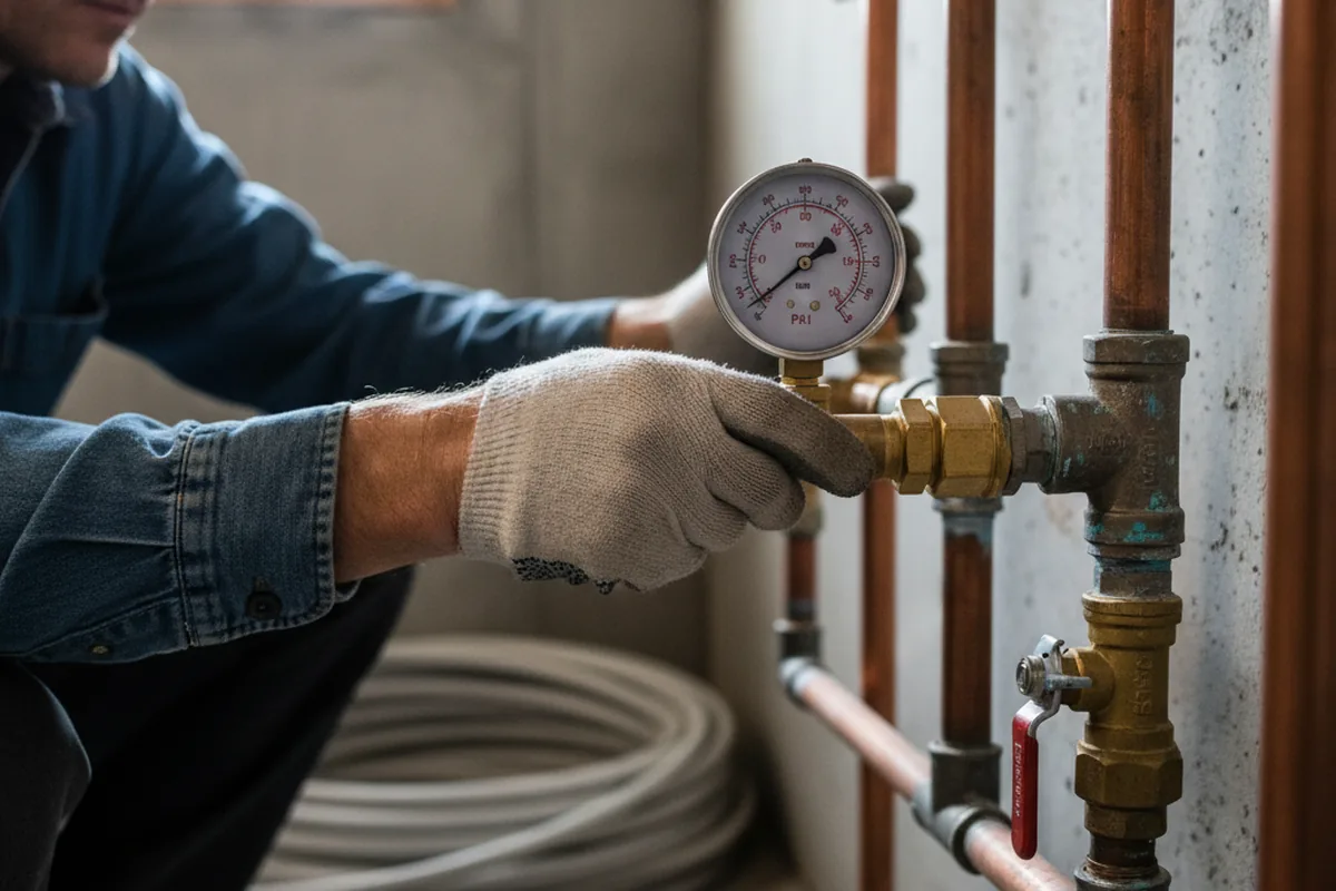 Pressure testing a repaired line during Water Line Repair in Harrisonburg
